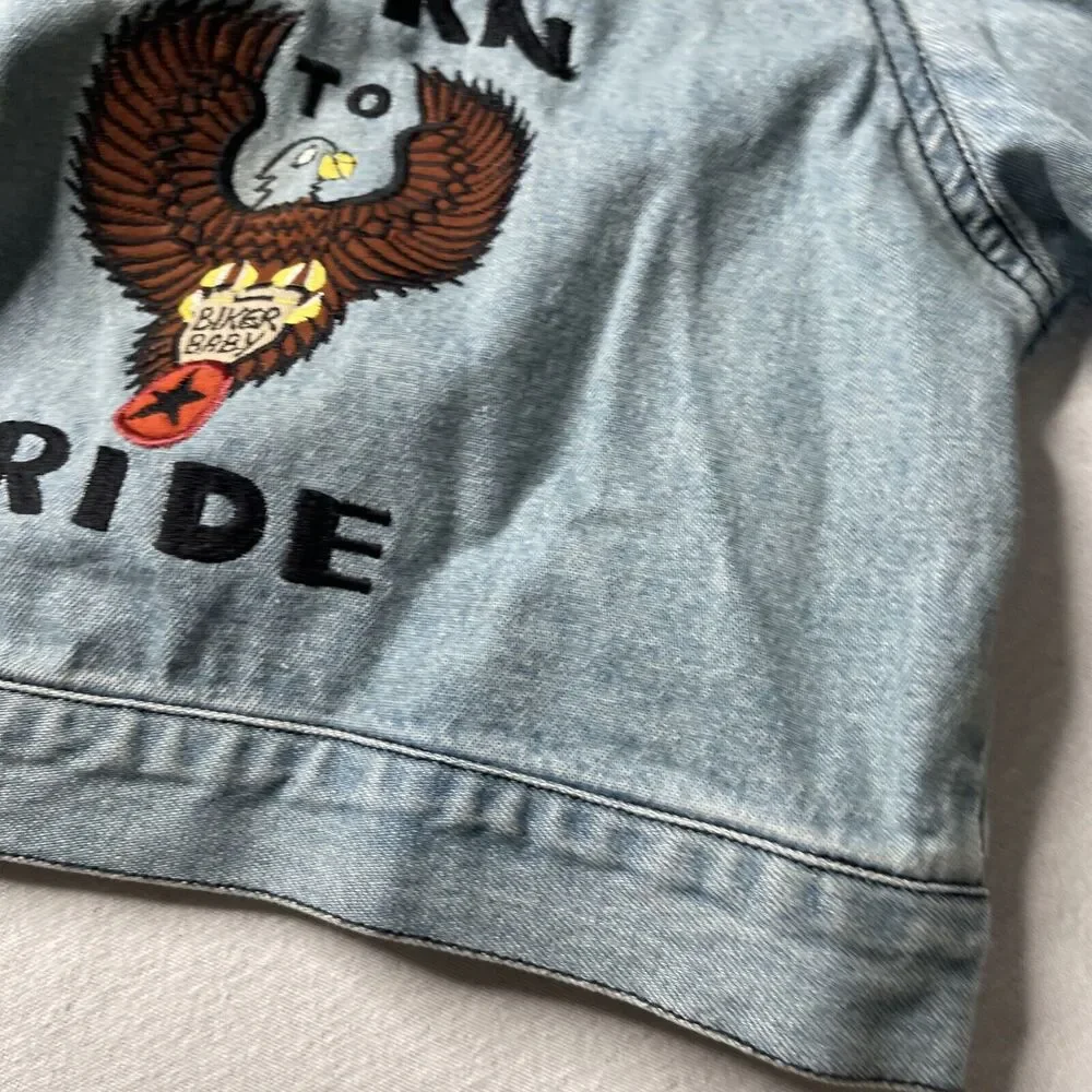 Born to Ride Denim toddler 3T jacket Biker blue jean jacket Go Baby Tag
